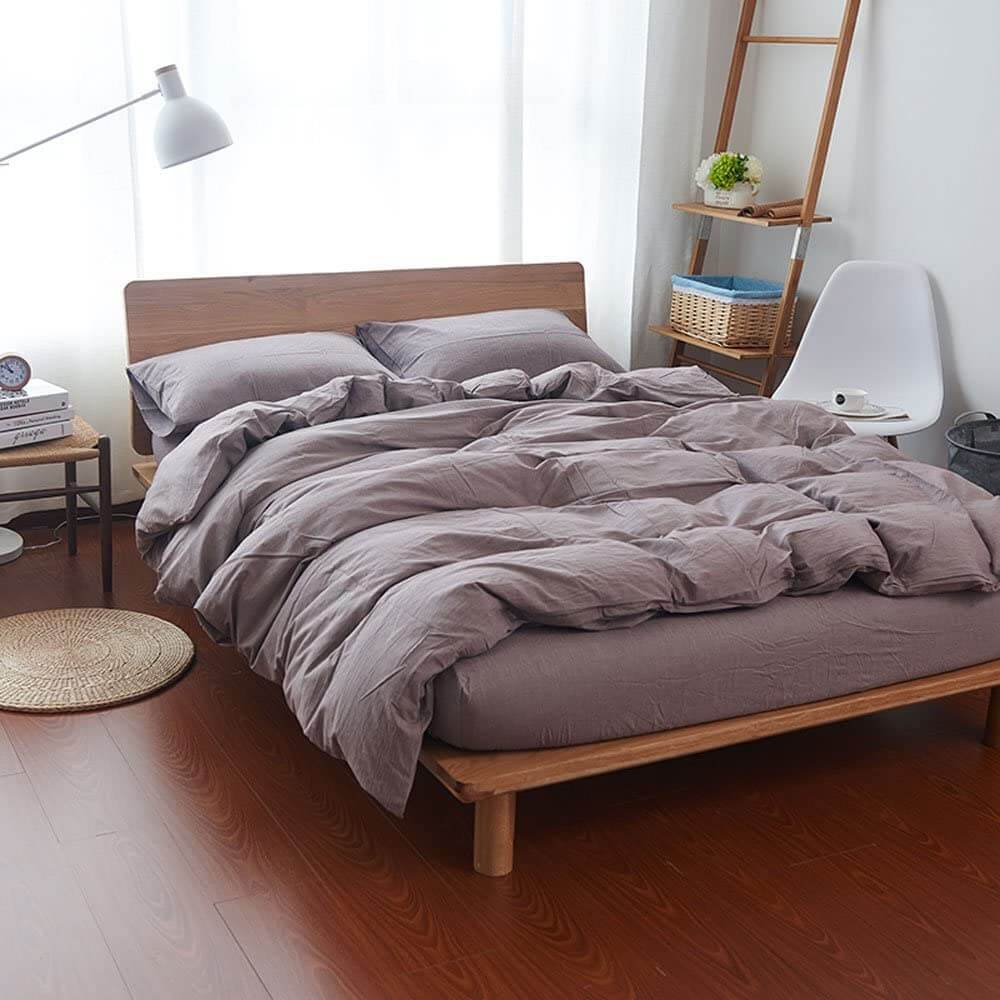 Teak Wood Platform Bed with Puffy Grey