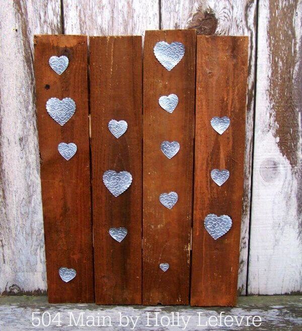 Embossed Metal Heart Wooden Pallet Art