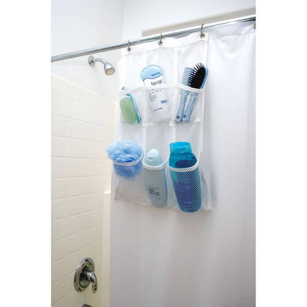 Mesh Shower Rod Pocket Organizer