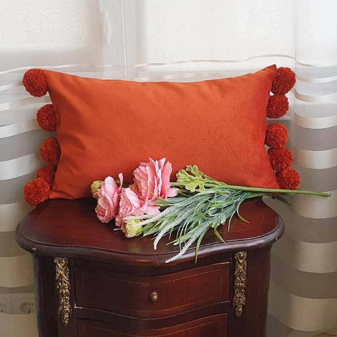 Burnt Orange Lumbar Velvet Pillow Cover