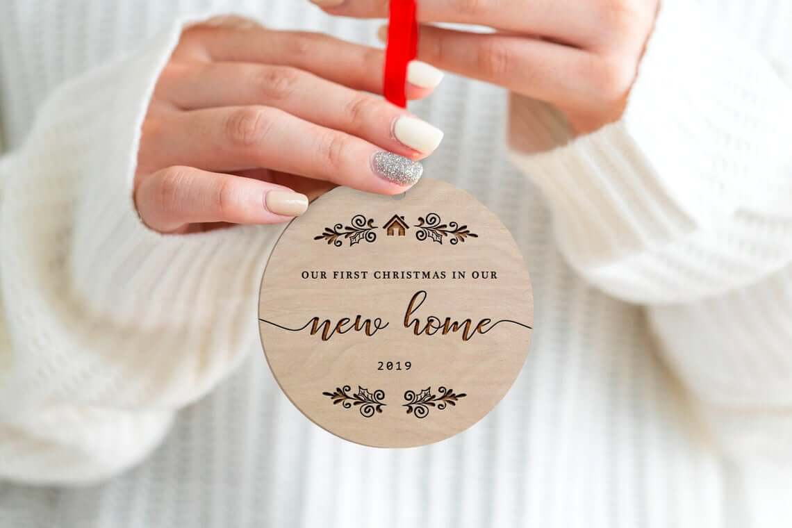 Wooden Round New Home Engraved Bauble