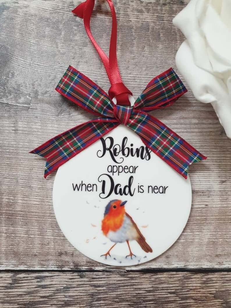 Plaid Robin Remembrance Personalised Bauble