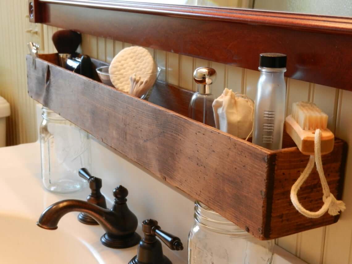 Wooden Trough Mounted Sink Organizer