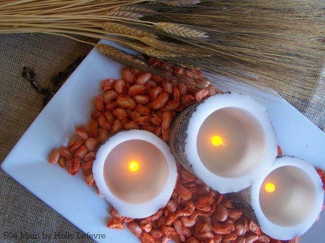 Decorative Rustic Candle and Beans Display
