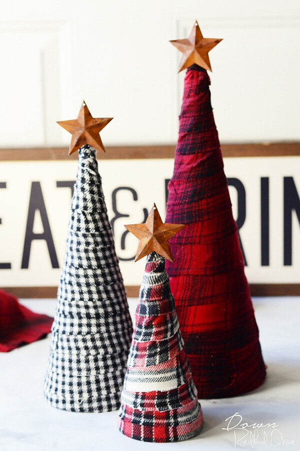 Fabric Scrap Flannel Wrapped DIY Christmas Trees — Homebnc