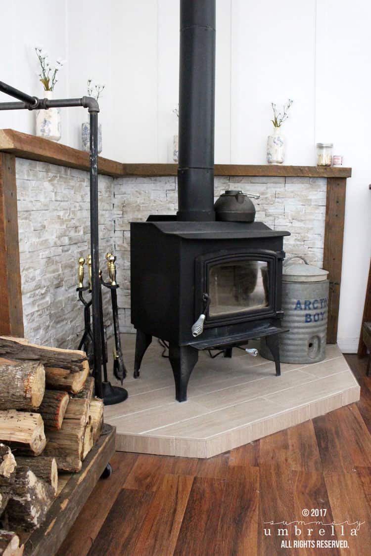 Farmhouse Style Wood Burning Stove Corner Design