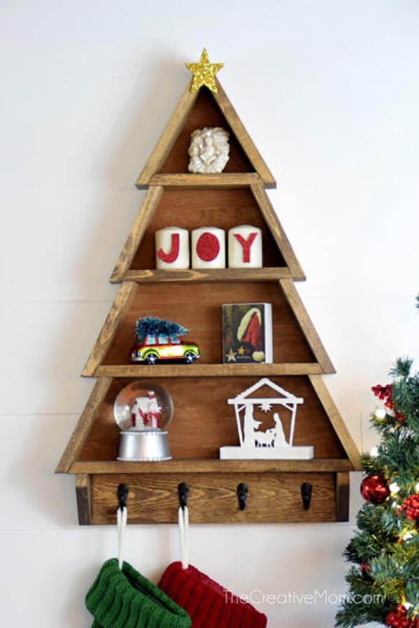 Warm Winter Wooden Christmas Tree Tiered Shelf