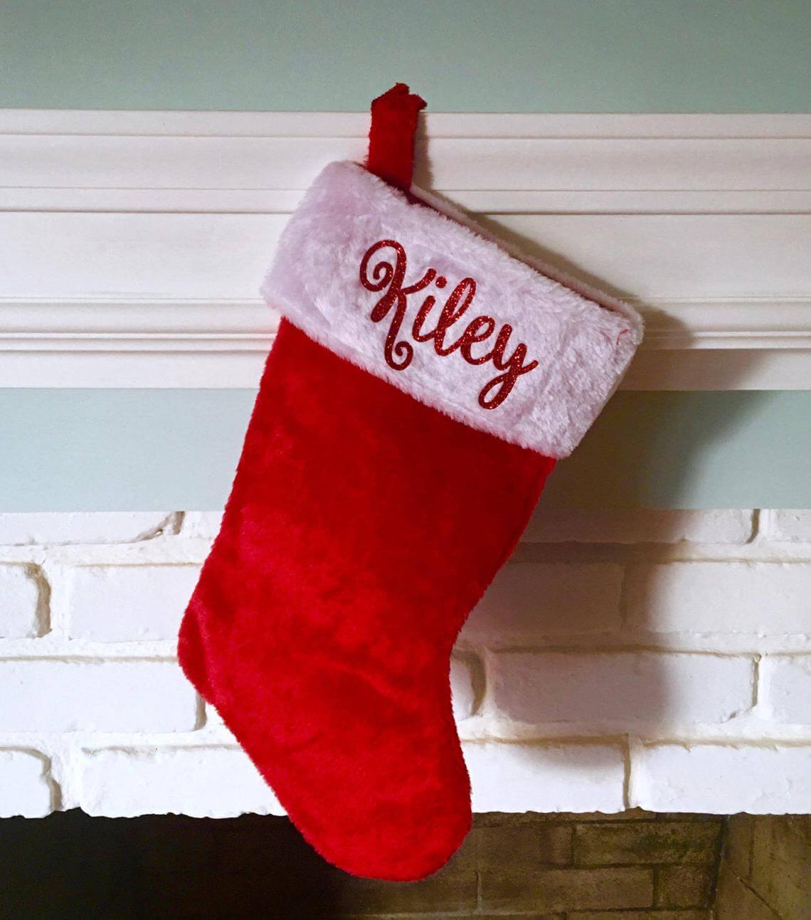 Red & White Stockings with Personalized Glitter Names