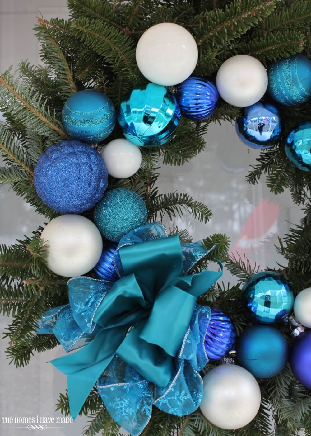 Christmas Wreath with Bright and Bold Blues