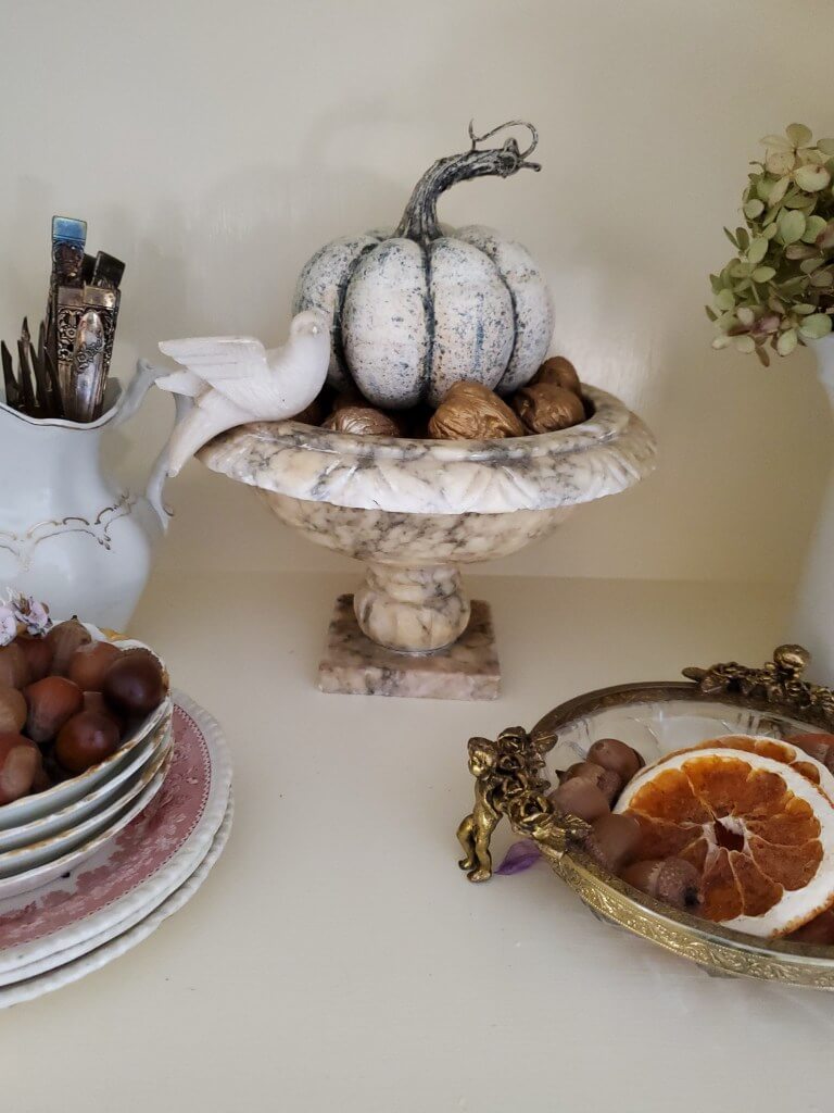 Decadent Marble Urn Bowl with Pumpkin