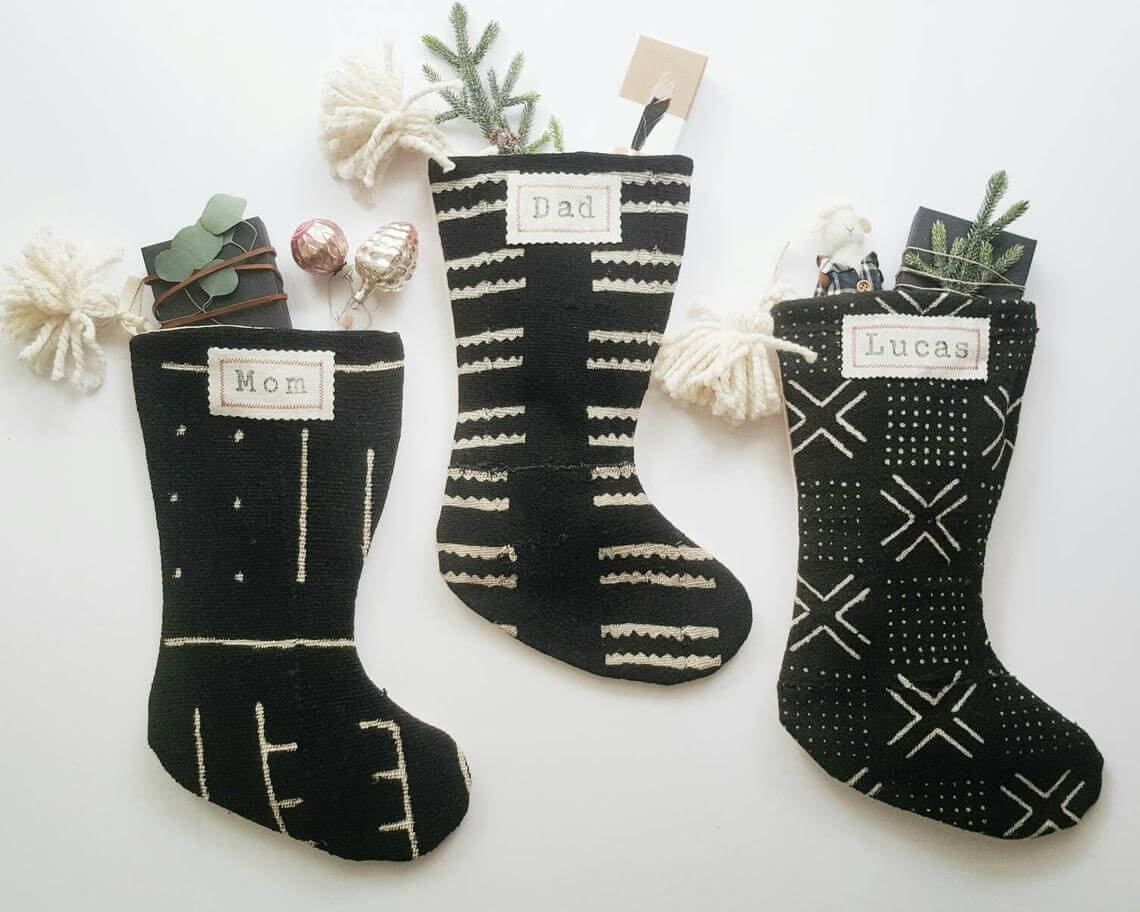 Handcrafted Black and White Mudcloth Stockings