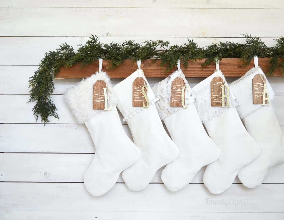 Whimsical White Velvet Stockings with Glitter Embellishments