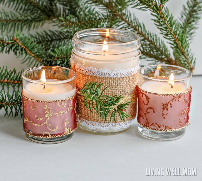Holiday Decorative Ribbon Wrapped Candles