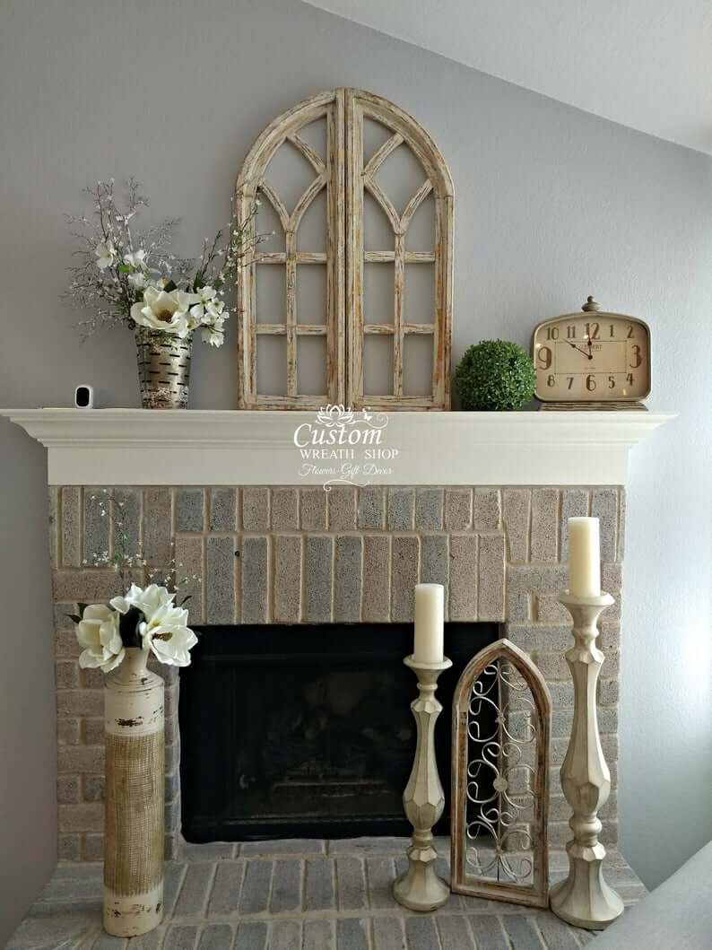 Antique Style Window Frame for Brick Fireplace Mantel