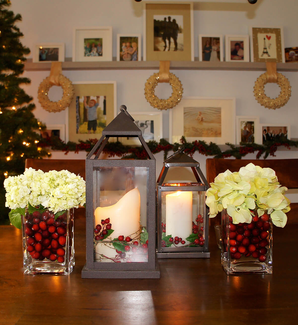 Fresh Cranberry and Flower Christmas Centerpiece