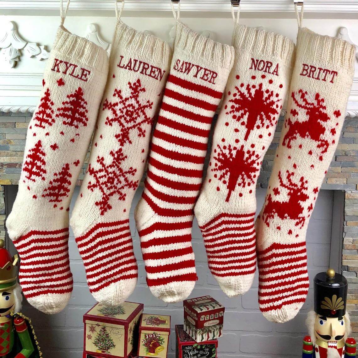 Heirloom Red and White Wool Stockings