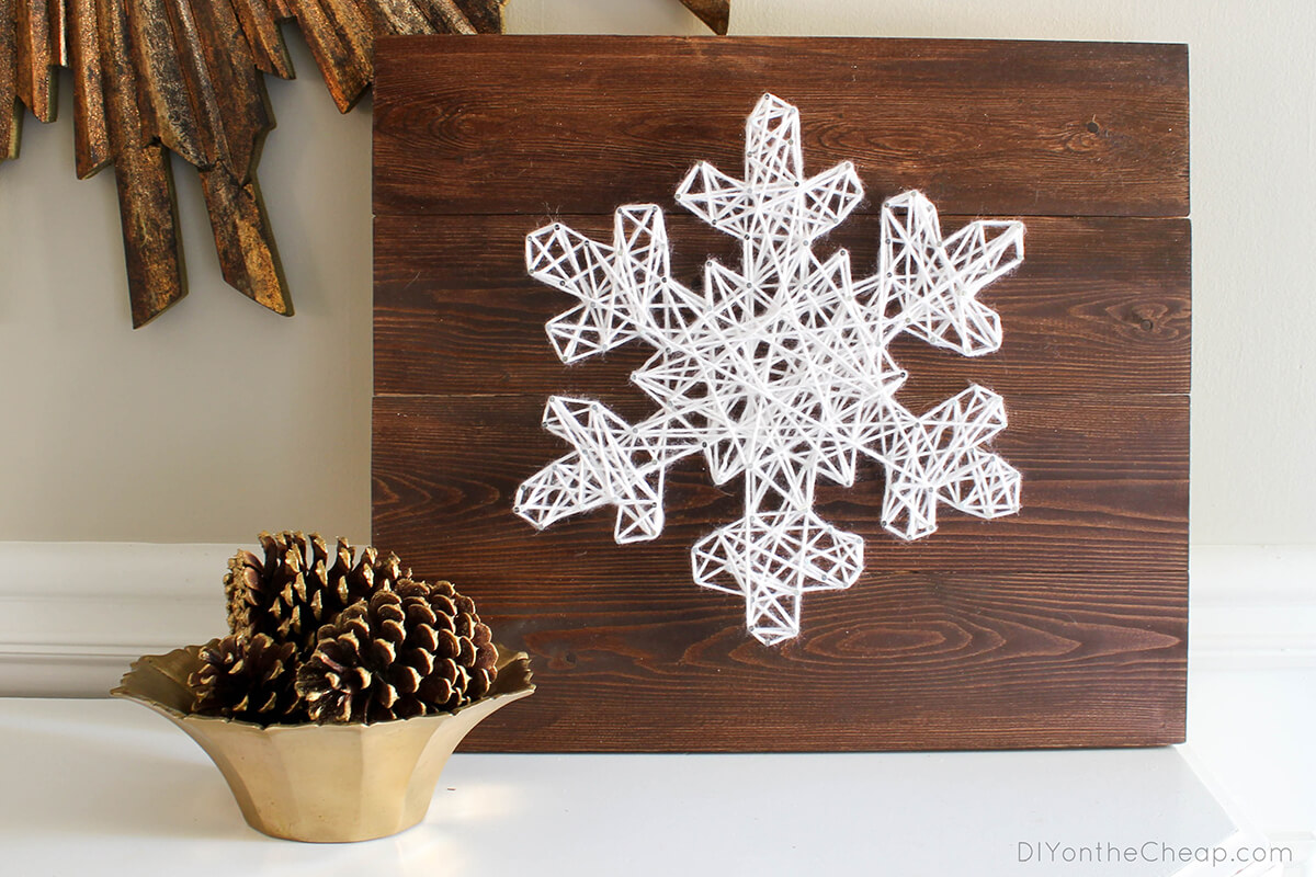 Spectacular String Art Snowflake on Wood Sign