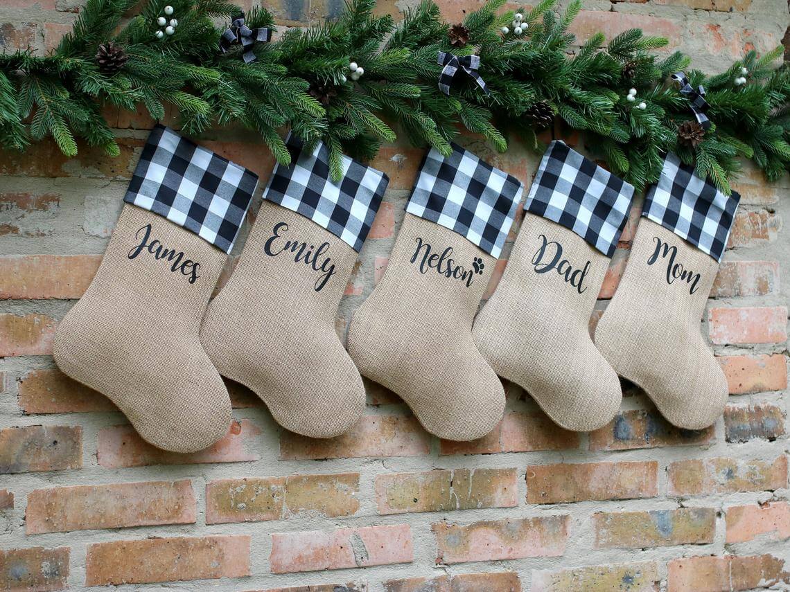 Set of 6-10 Personalized Christmas Stocking Monogram Name Farmhouse Stockings Family Stockings Knit Christmas stocking