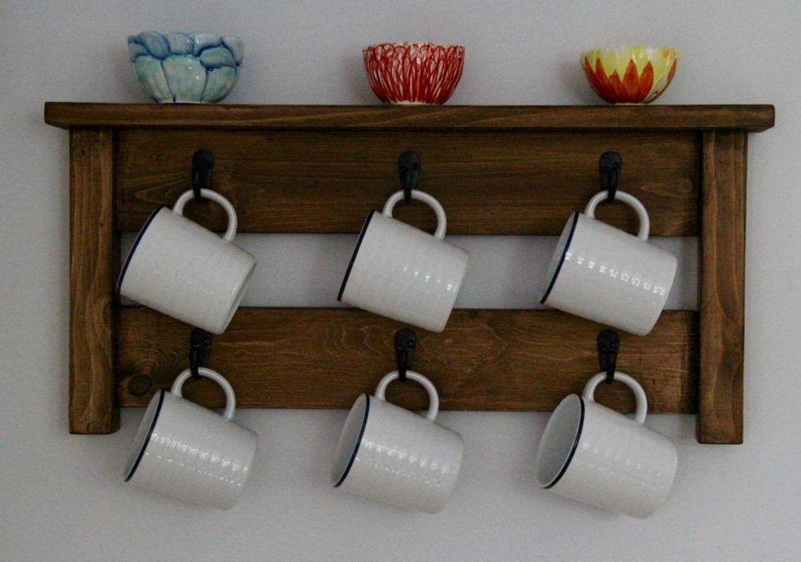 hanging mugs in kitchen corner wall