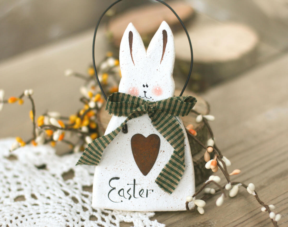 Adorable Hand-cut Salt Dough White Bunny