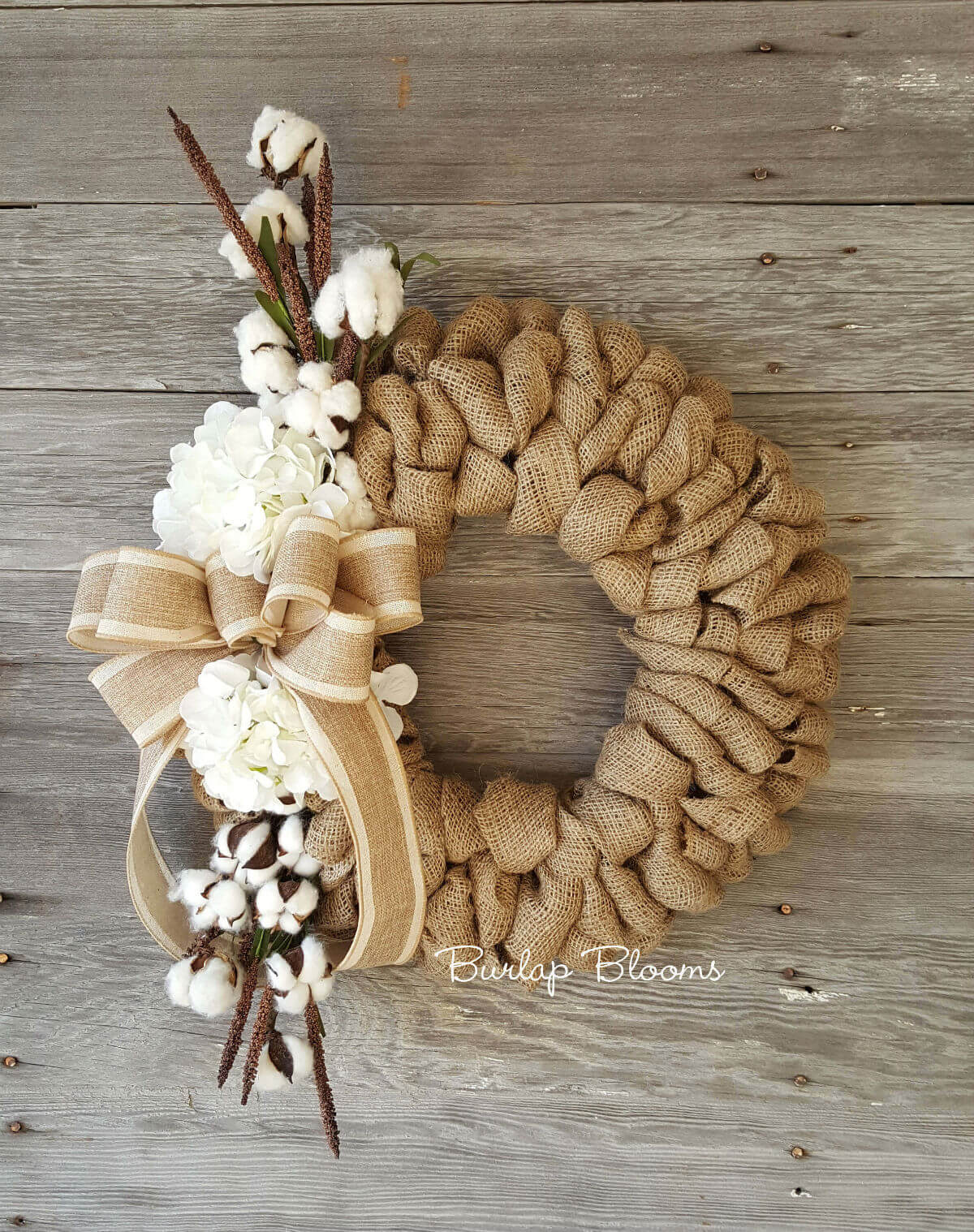 Looped Burlap and Cotton Blossoms