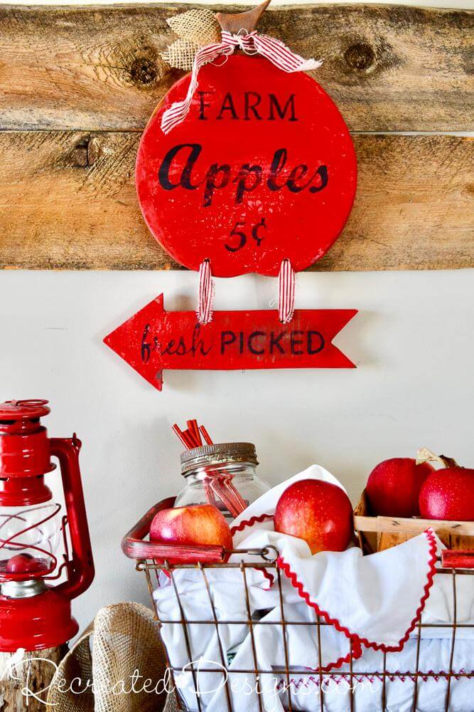 Fresh Picked Apples Red and Wood Sign