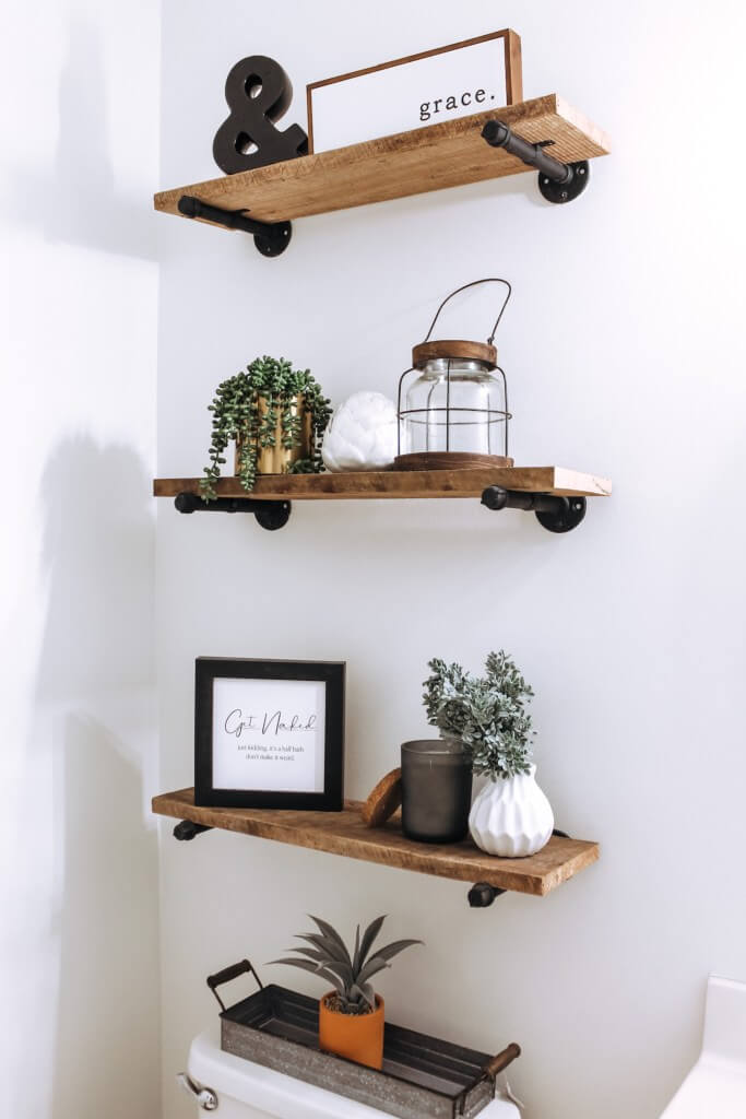 Reclaimed Wood Shelves for Farmhouse Style Bathroom