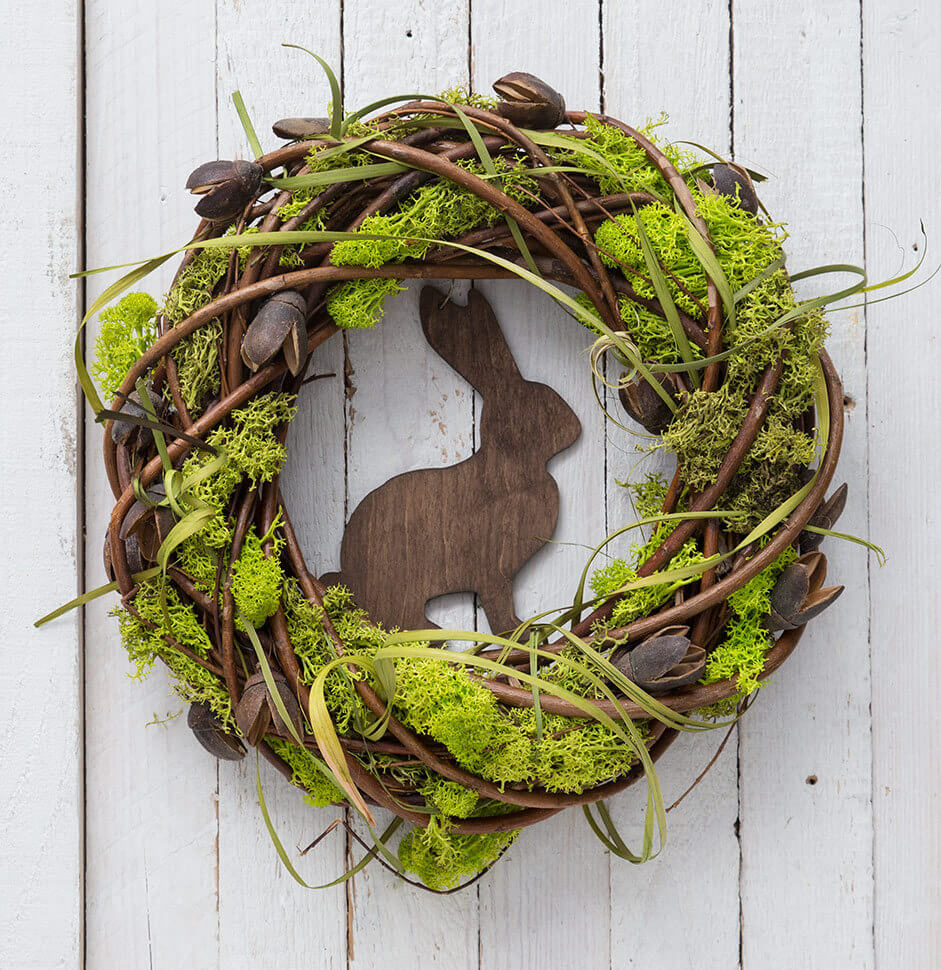 Beautiful Moss Wrapped Wood Bunny Wreath