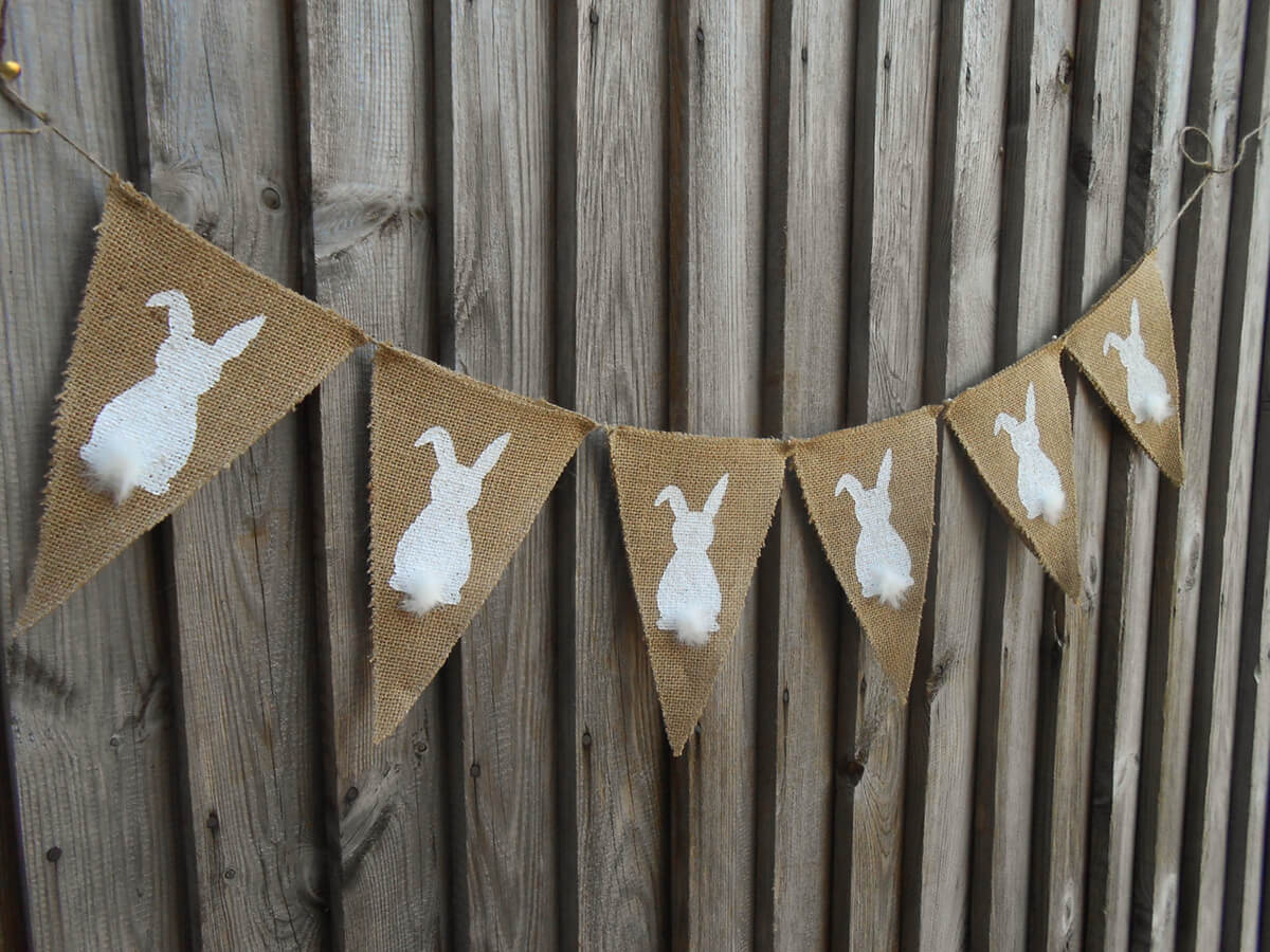 Festive Burlap Bunny Banner with Furry Tails