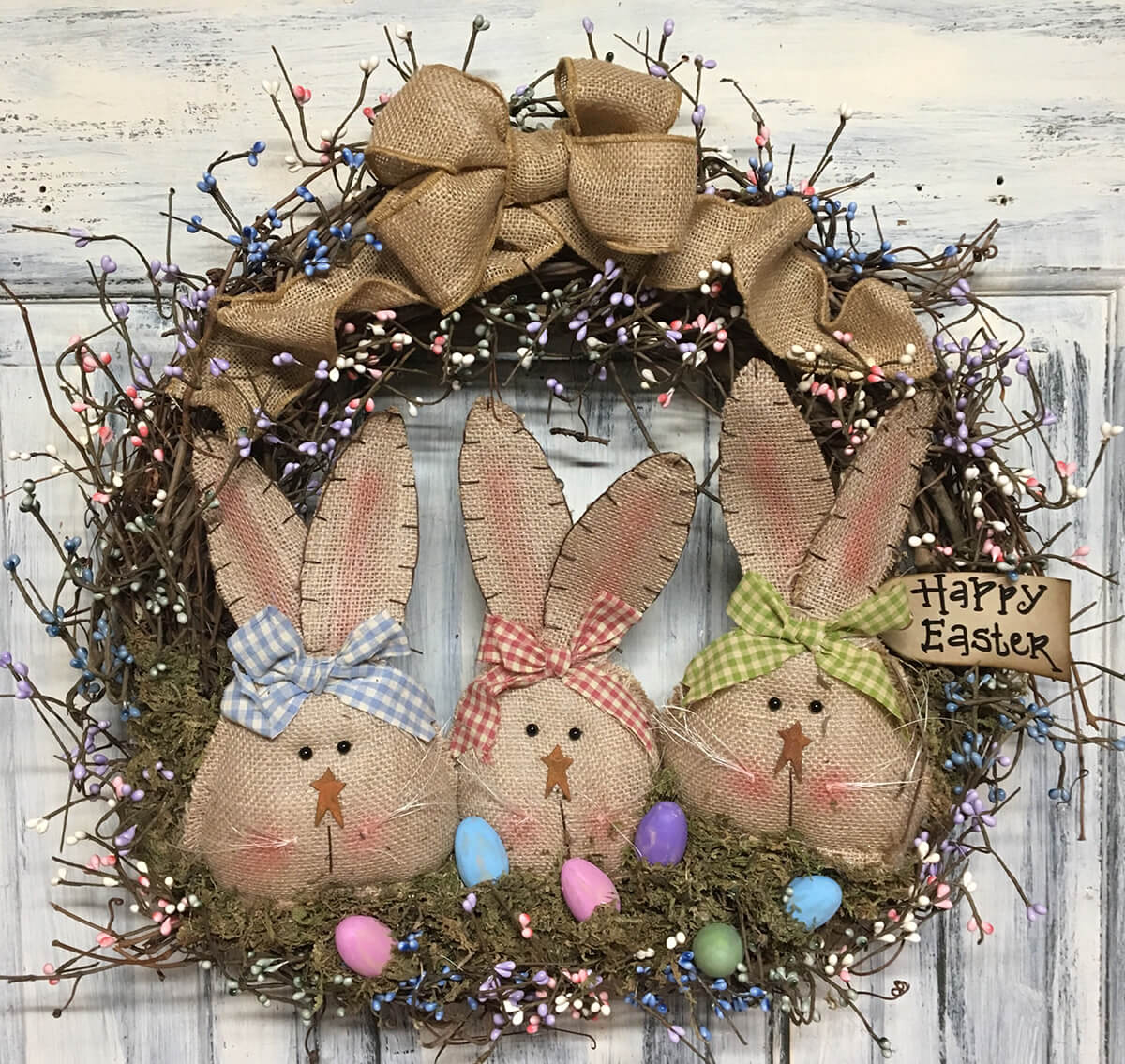 Primitive Burlap-bunnies and Bows with Pastel-pips Wreath