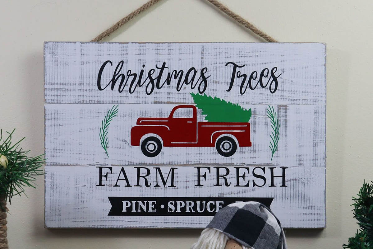 Vintage Red Truck Wood Christmas Sign