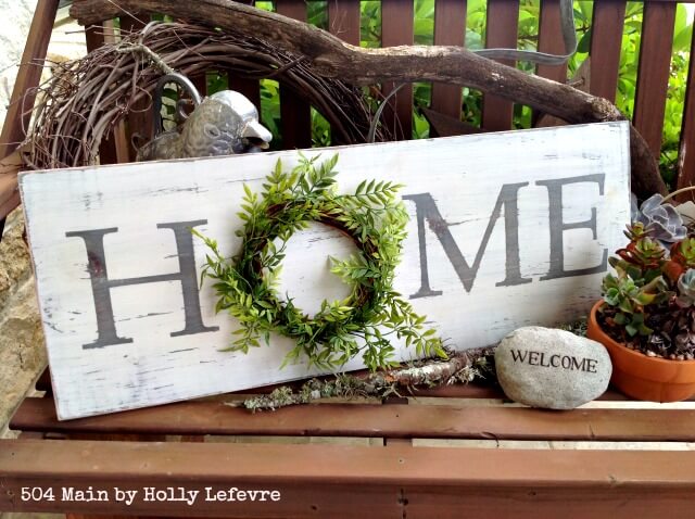 Welcome Home Wooden Sign with Greenery Wreath