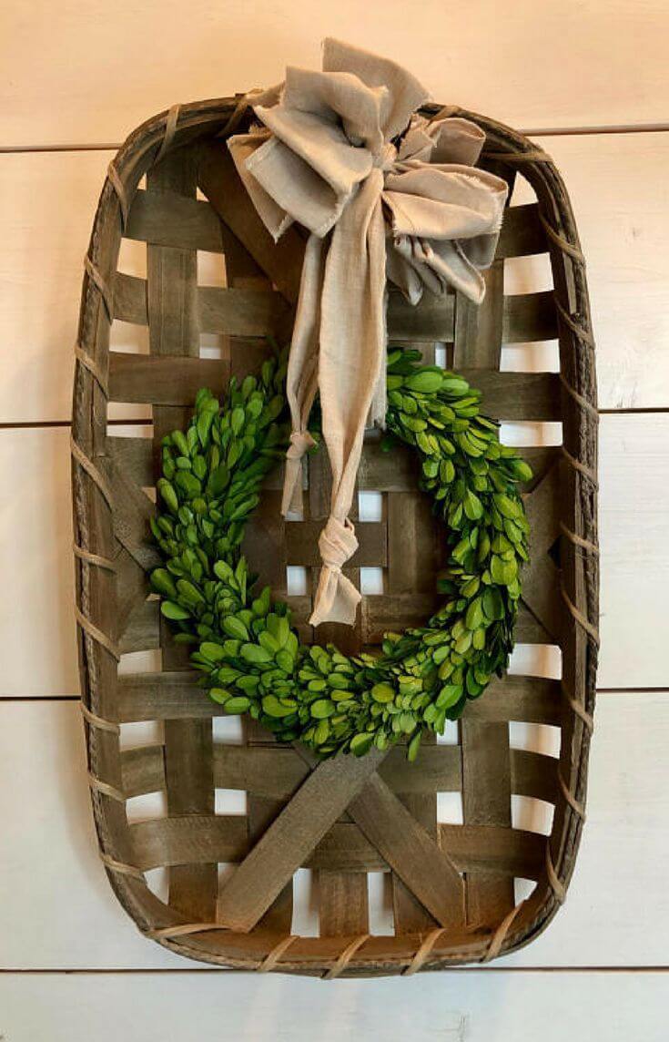 Boxwood Wreath Hung in a Basket