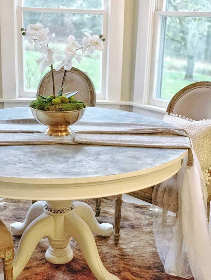 Chalk Painted Faux Marble Tabletop