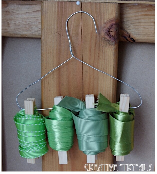 Coathanger and Clothespins Becomes Ribbon Holder