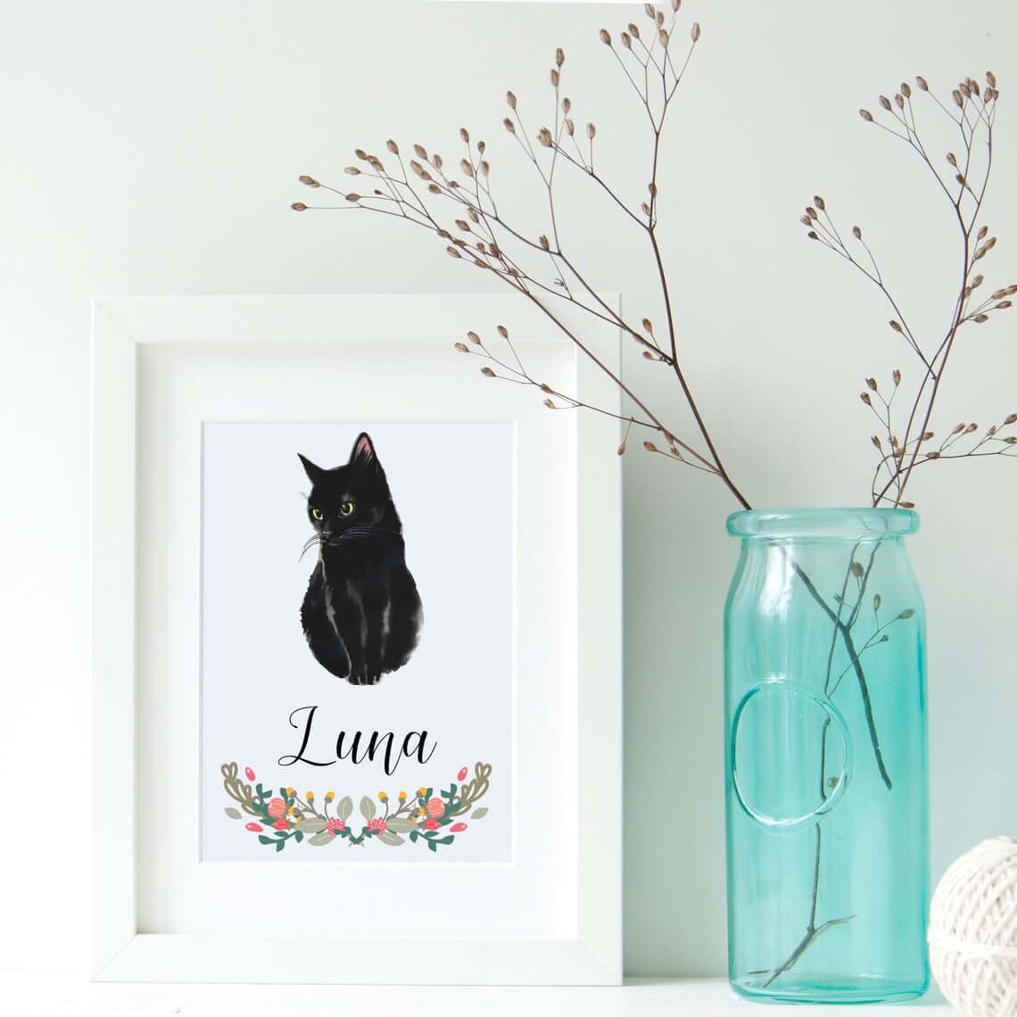 Floral Watercolor Cat Wall Art