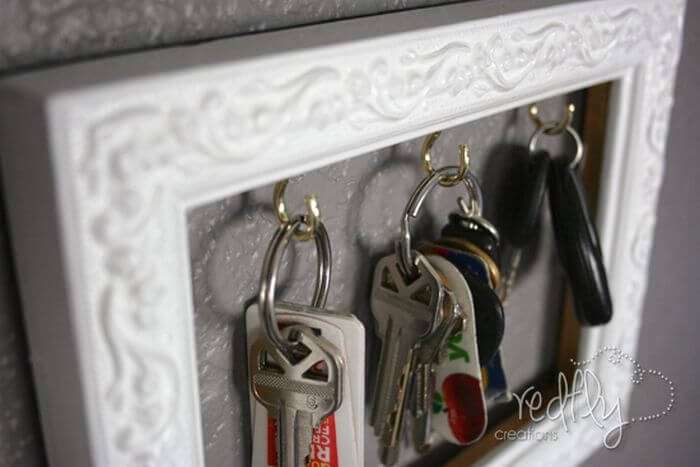 Picture Frame and Hooks Becomes Key Holder