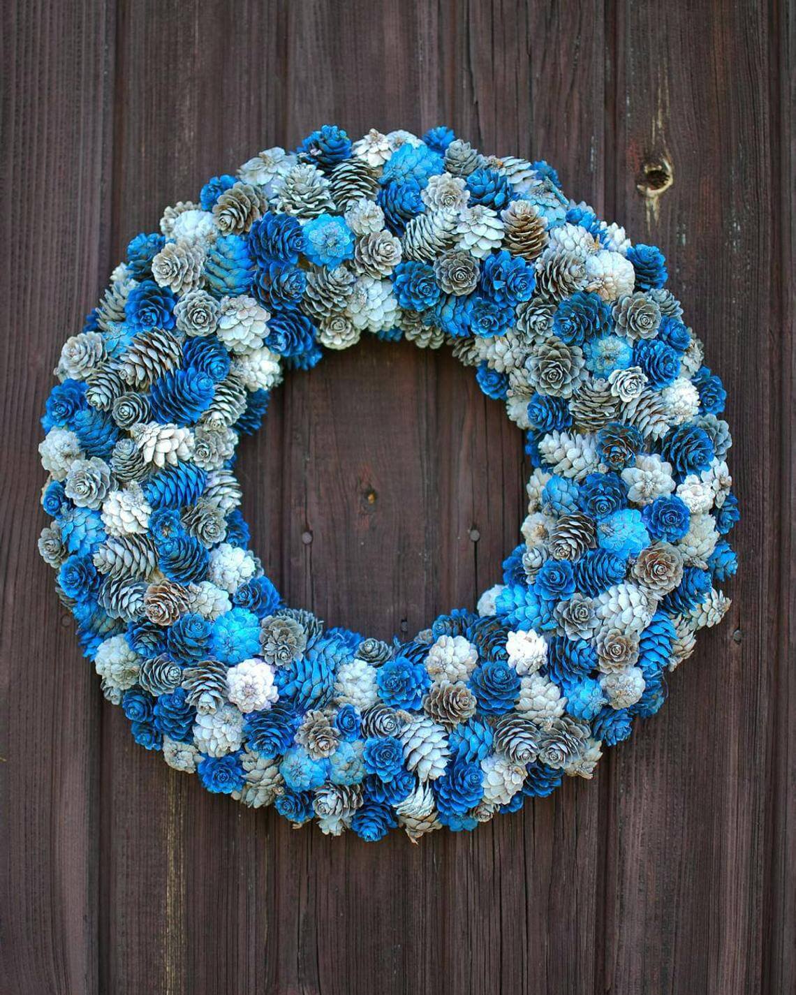 Bodaciously Blue Painted Pine Cone Wreath