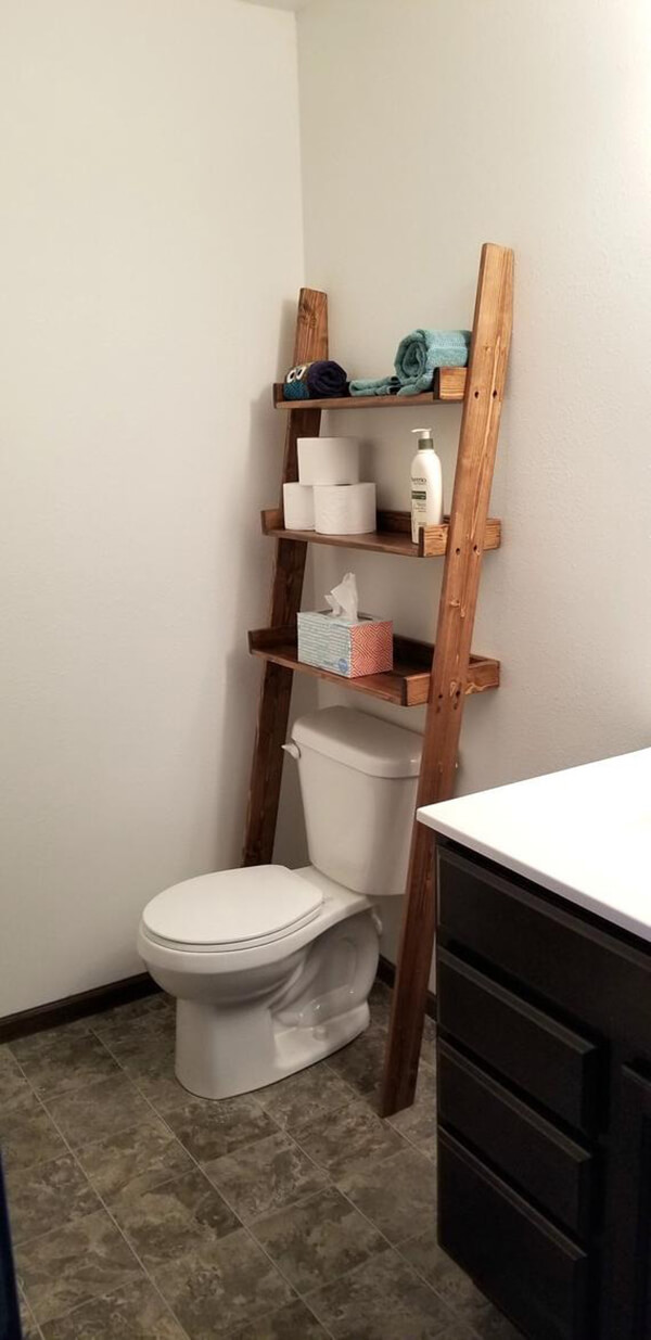 45 Best Over The Toilet Storage Ideas, Ladder Storage Above Toilet