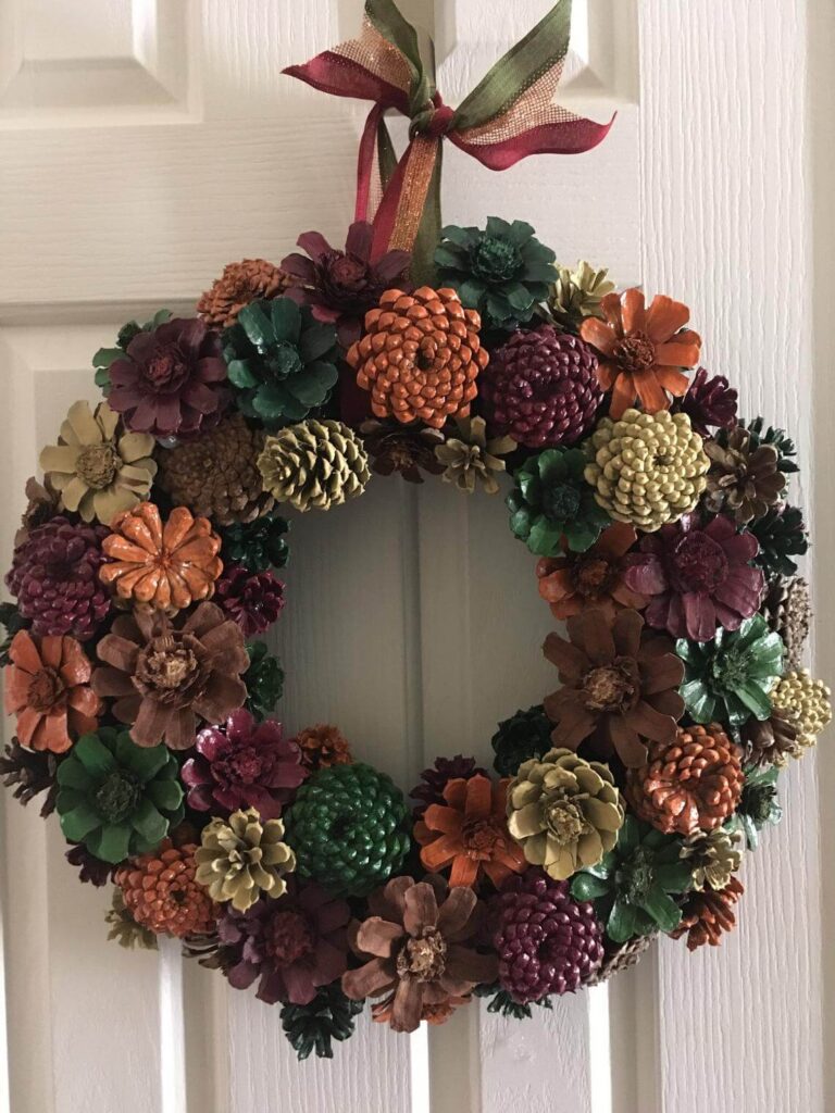 Classic Cornucopia Colored Pine Cone Wreath Homebnc   21 Diy Pinecone Wreath Ideas Homebnc 768x1024 