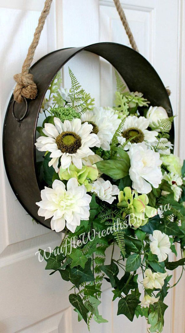 Metal Wreath with Hanging Blossoms