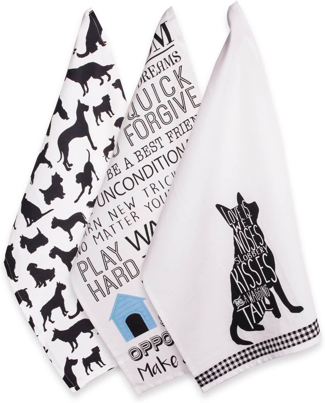 Black and White Dog Silhouette Dish Towels