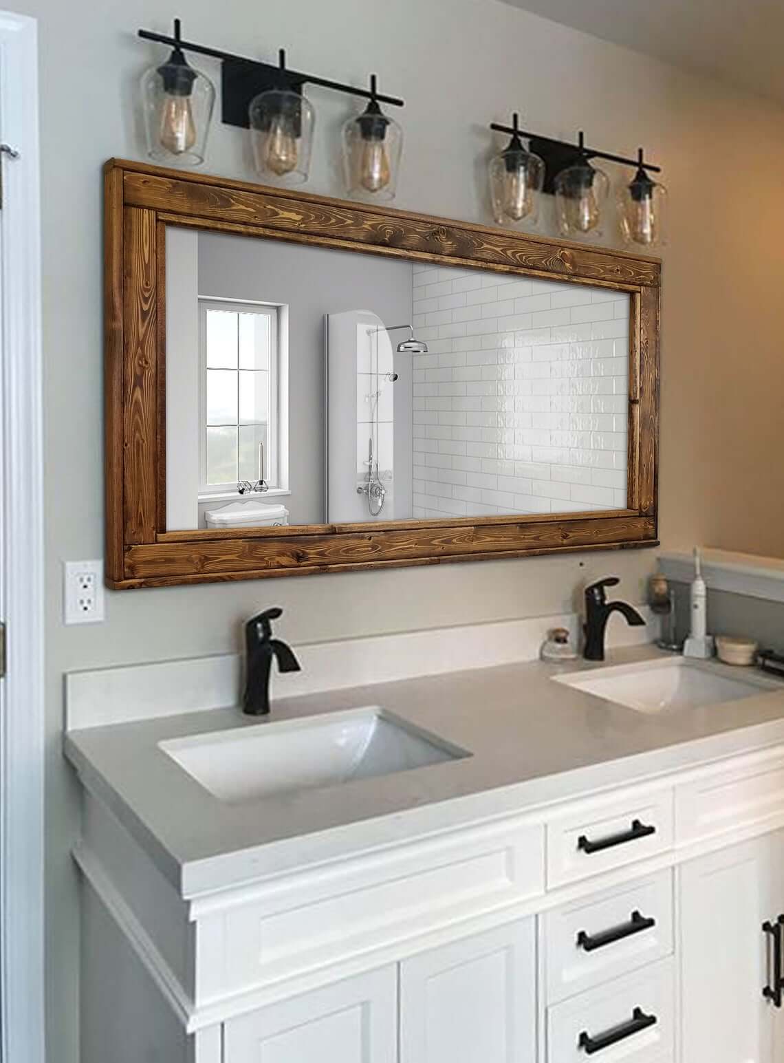 Stunning and Rich Wood Trimmed Vanity Mirror