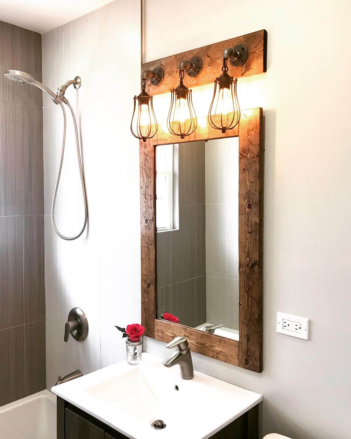 Slim and Straight Rustic Wooden Mirror