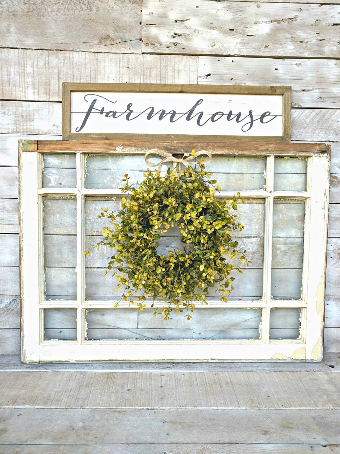 Rustic Farmhouse Elegance Window Wreath and Sign