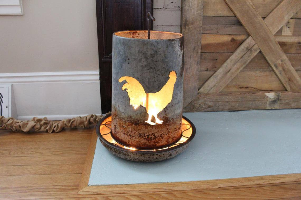 Creative Repurposed Chicken Feeder Light