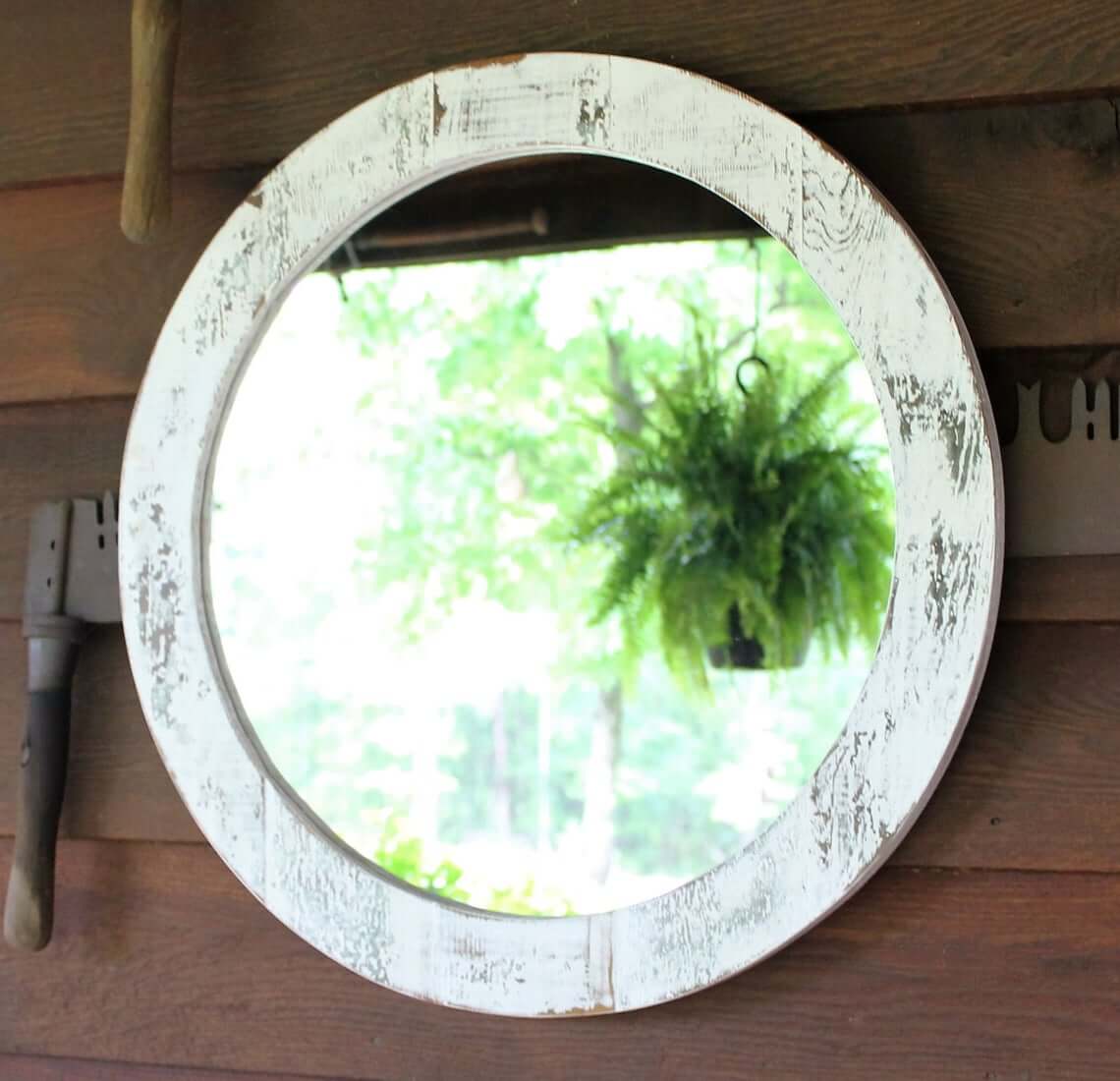 Round White Washed Finish Decorative Mirror