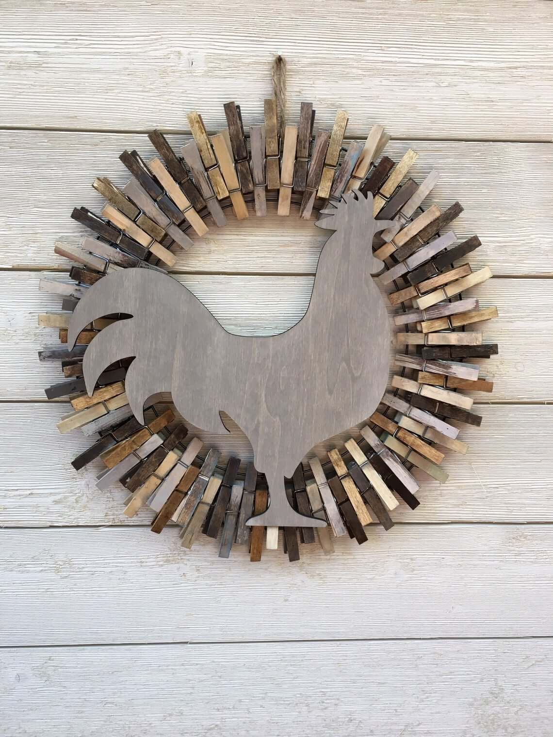 Rustic Rooster and Clothespin Farmhouse Wreath