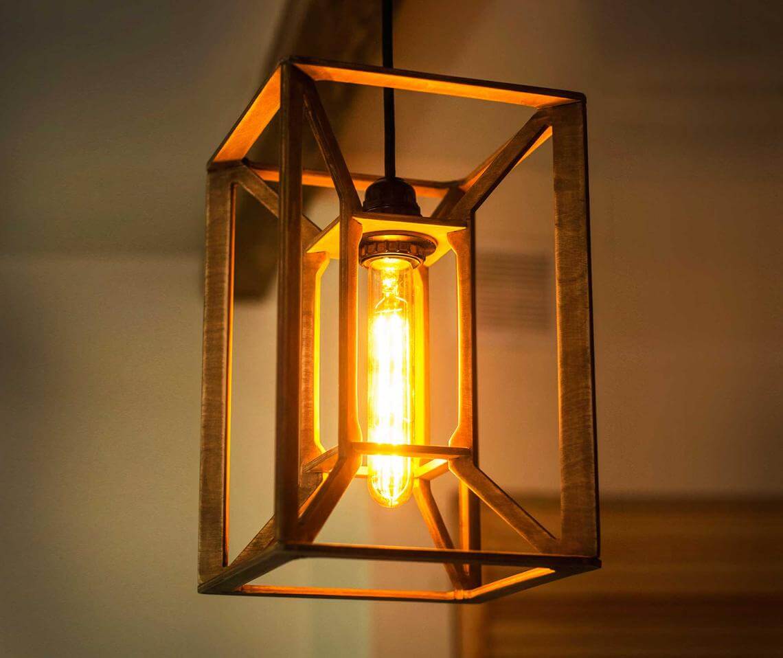 Luz de techo de madera industrial contemporánea