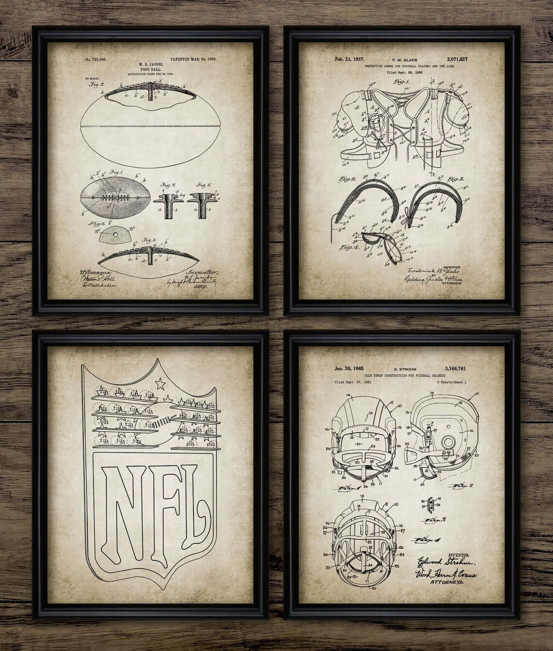 Four Vintage NFL Blueprint Sketch Downloads